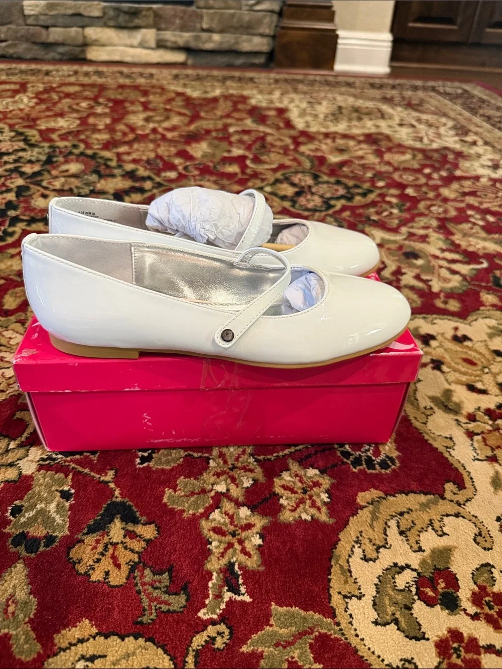 Nina White Patent Girls' Mary Jane Flats with Strap